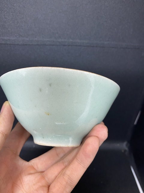 古玩陶瓷清中期豆青釉茶碗拍賣，當前價格120元