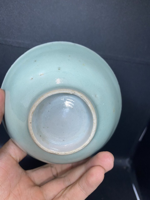 古玩陶瓷清中期豆青釉茶碗拍賣，當前價格120元