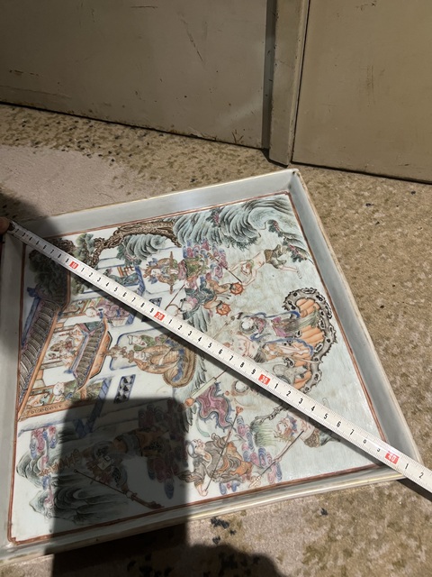 古玩陶瓷粉彩人物故事紋四方賞盤真品鑒賞圖