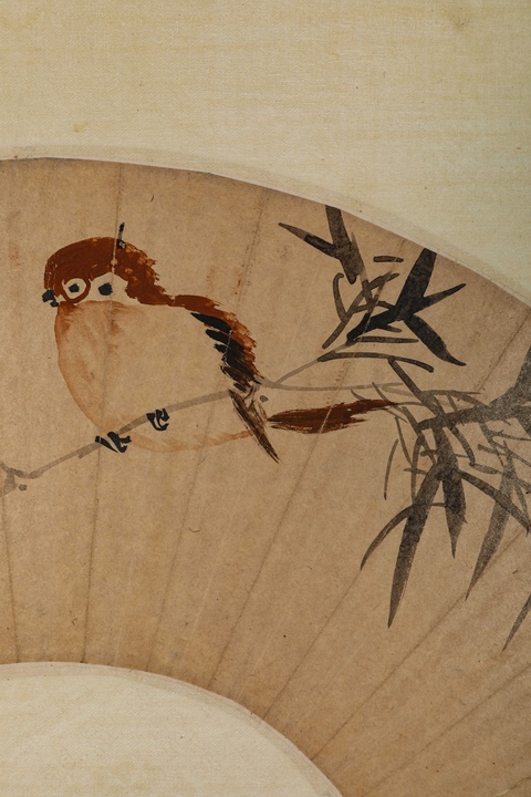 古玩字畫張充和墨竹小鳥扇片真品鑒賞圖