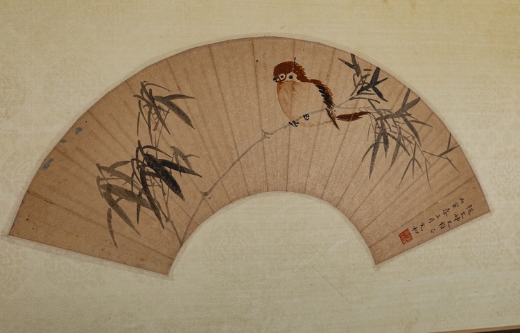 古玩字畫張充和墨竹小鳥扇片真品鑒賞圖