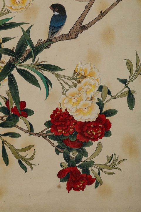 古玩字畫于非闇工筆花鳥立軸真品鑒賞圖