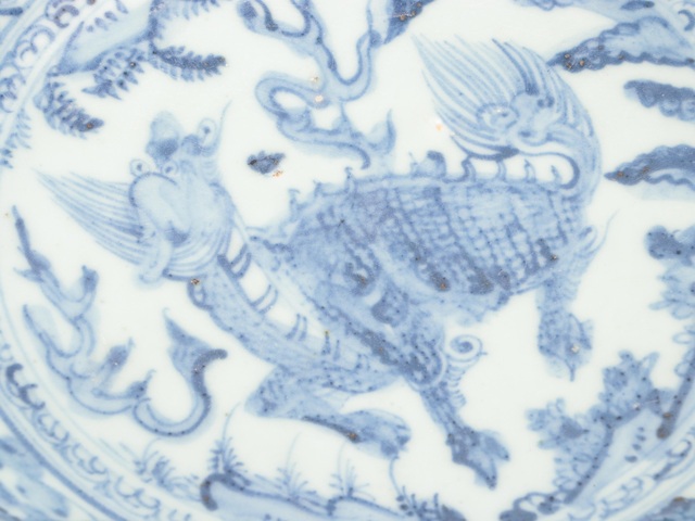 古玩陶瓷青花麒麟芭蕉紋盤真品鑒賞圖