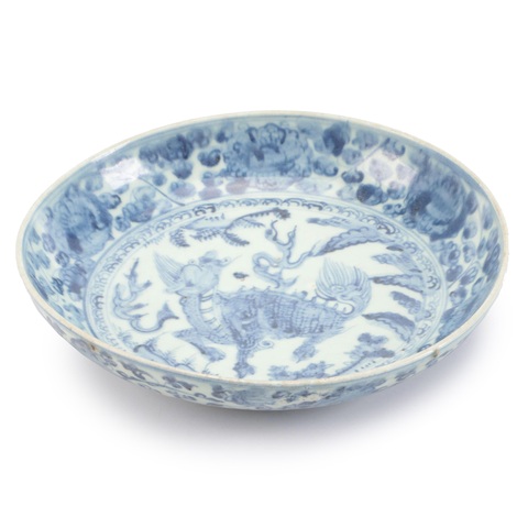 古玩陶瓷青花麒麟芭蕉紋盤真品鑒賞圖