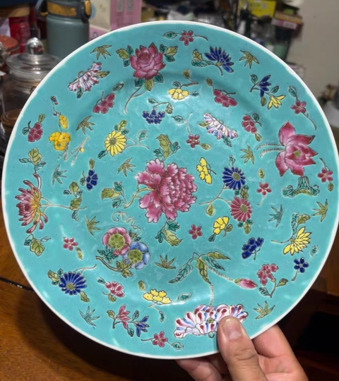 古玩陶瓷花卉紋粉彩盤拍賣，當前價格399元