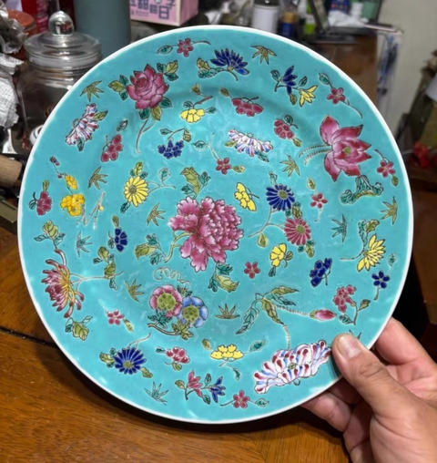 古玩陶瓷花卉紋粉彩盤拍賣，當前價格399元