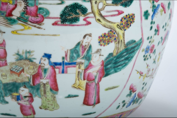 古玩陶瓷人物紋粉彩缸真品鑒賞圖