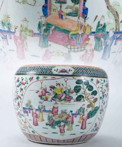 古玩陶瓷人物紋粉彩缸真品鑒賞圖