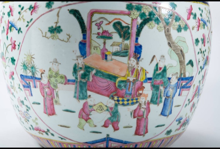 古玩陶瓷人物紋粉彩缸真品鑒賞圖