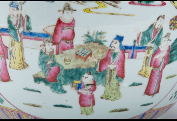 古玩陶瓷人物紋粉彩缸真品鑒賞圖