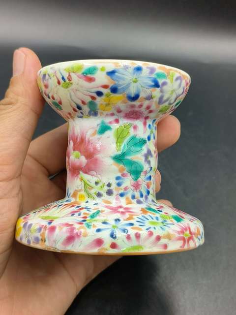 古玩陶瓷民國時期粉彩百花不落地紋燈座拍賣,當前價格900元