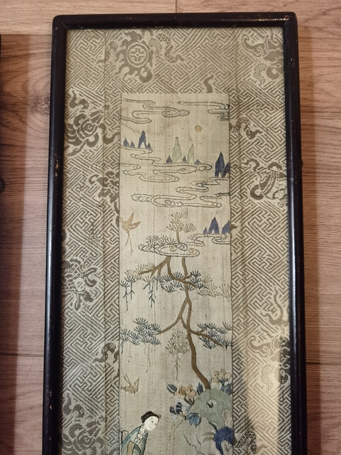古玩雜項(xiàng)清中期刺繡人物條屏一對(duì)拍賣，當(dāng)前價(jià)格7200元