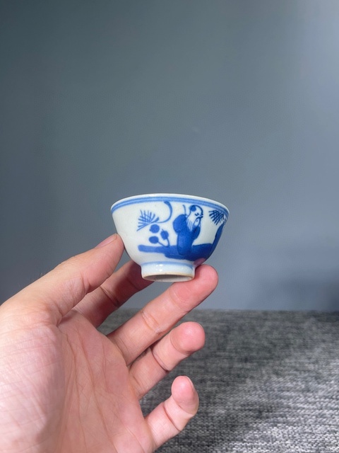 古玩陶瓷清晚期.青花三星高照杯拍賣,當(dāng)前價格588元