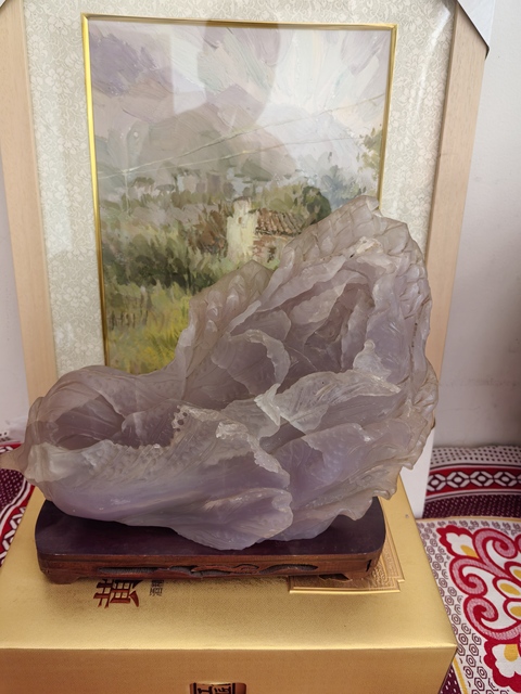 古玩玉器螢石雕“白菜”擺件真品鑒賞圖