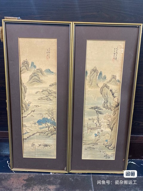 古玩字畫錢慧安款山水人物畫一對真品鑒賞圖