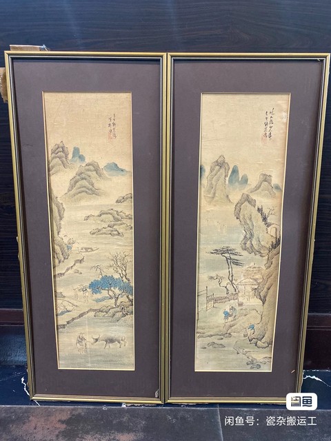 古玩字畫錢慧安款山水人物畫一對真品鑒賞圖