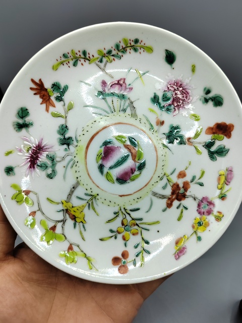 古玩陶瓷同治細(xì)路粉彩盤真品鑒賞圖