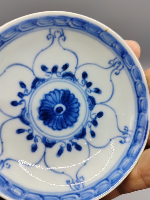 古玩陶瓷嘉慶本朝本款?如意云頭青花筆舔拍賣,當前價格980元