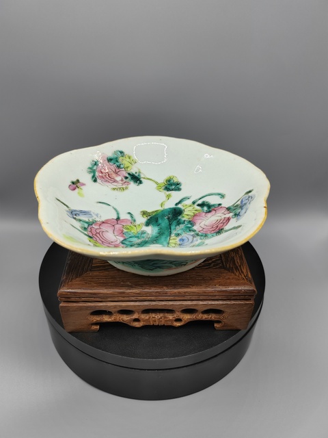 古玩陶瓷晚清洞石花鳥供盤真品鑒賞圖