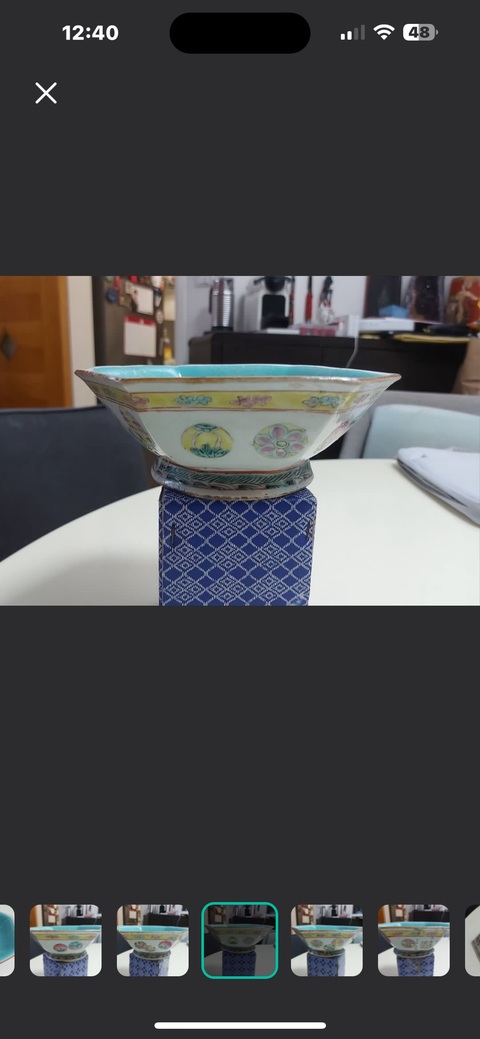古玩陶瓷同治粉彩皮球花六方碗真品鑒賞圖