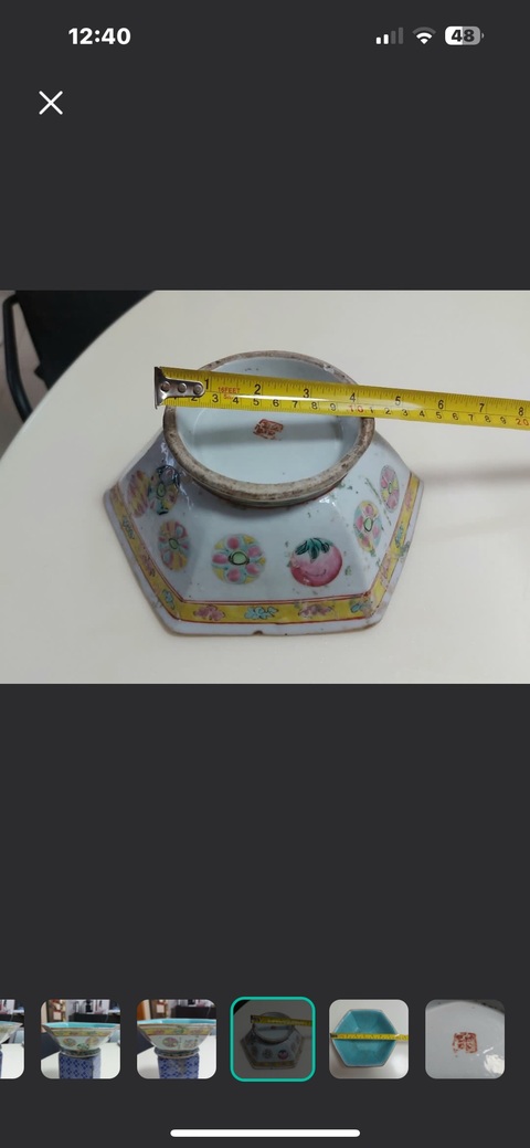 古玩陶瓷同治粉彩皮球花六方碗真品鑒賞圖