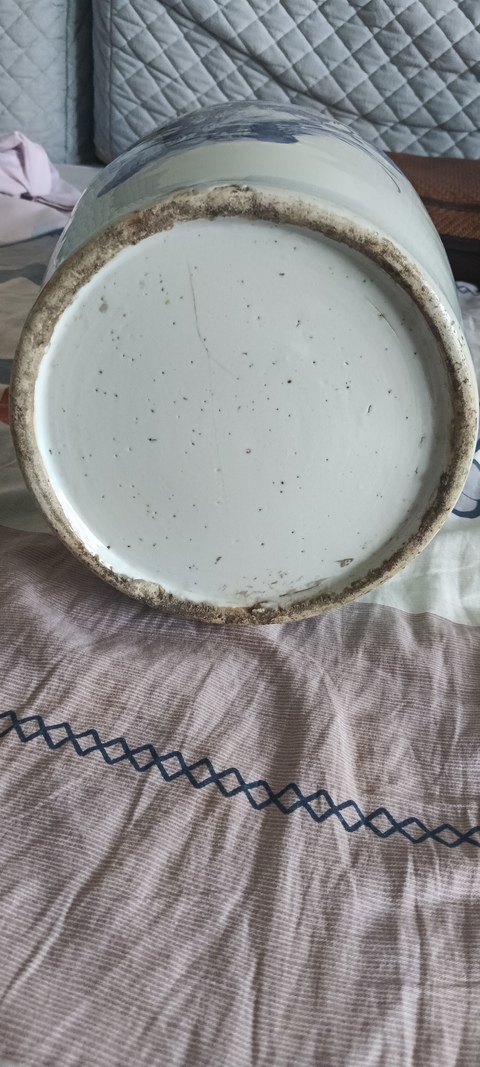 古玩陶瓷花鳥紋豆青釉青花雙對獅耳盤口瓶真品鑒賞圖