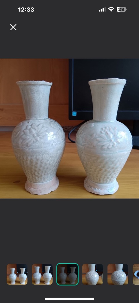 古玩陶瓷湖田窯印花瓶一對真品鑒賞圖