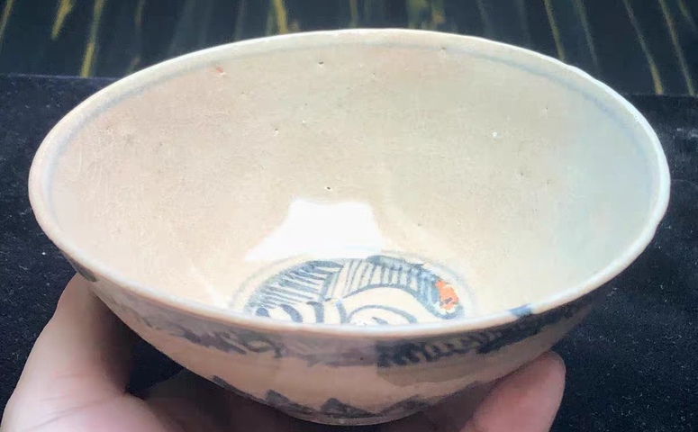 古玩陶瓷海水法螺青花碗真品鑒賞圖