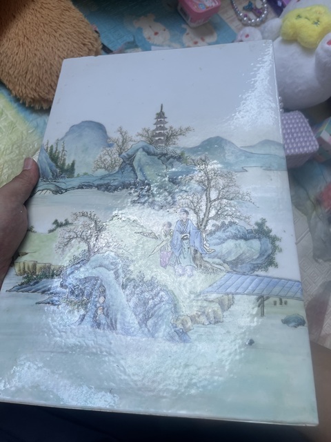 古玩陶瓷粉彩山水人物瓷板真品鑒賞圖
