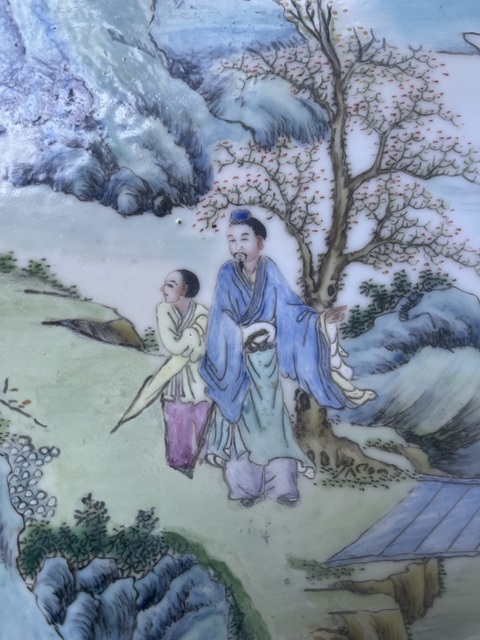 古玩陶瓷粉彩山水人物瓷板真品鑒賞圖