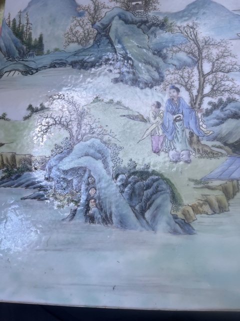 古玩陶瓷粉彩山水人物瓷板真品鑒賞圖