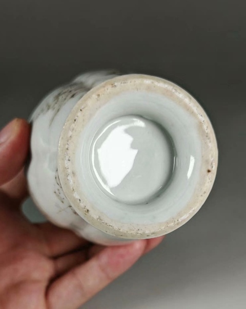 古玩陶瓷墨彩山水人物瓜楞罐真品鑒賞圖