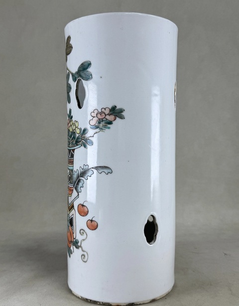 古玩陶瓷淺絳彩博古圖帽筒真品鑒賞圖