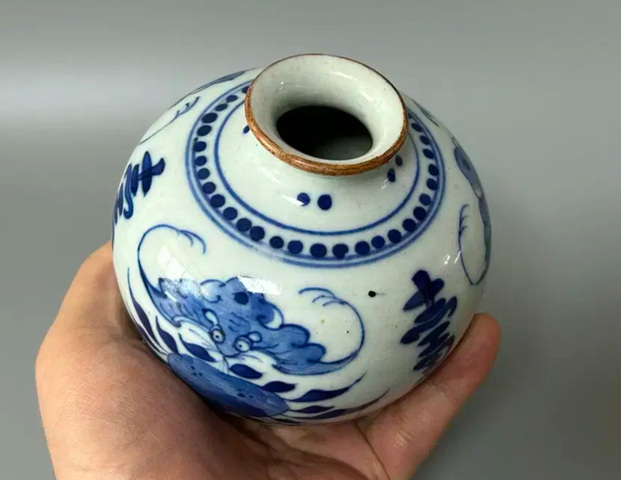 古玩陶瓷福壽紋青花石榴尊真品鑒賞圖
