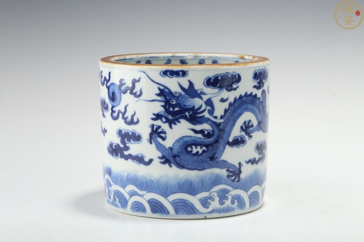 古玩陶瓷清中期 青花龍鳳紋水指筆筒拍賣,當前價格12800元