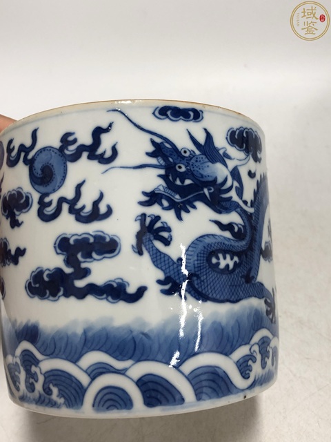 古玩陶瓷清中期 青花龍鳳紋水指筆筒拍賣,當前價格12800元