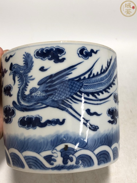 古玩陶瓷清中期 青花龍鳳紋水指筆筒拍賣,當前價格12800元
