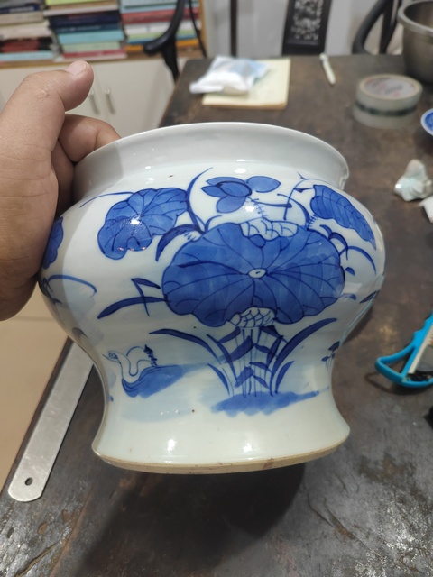 古玩陶瓷青花廣口尊真品鑒賞圖