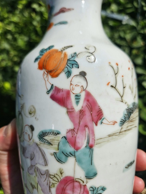 古玩陶瓷粉彩人物故事尺瓶真品鑒賞圖
