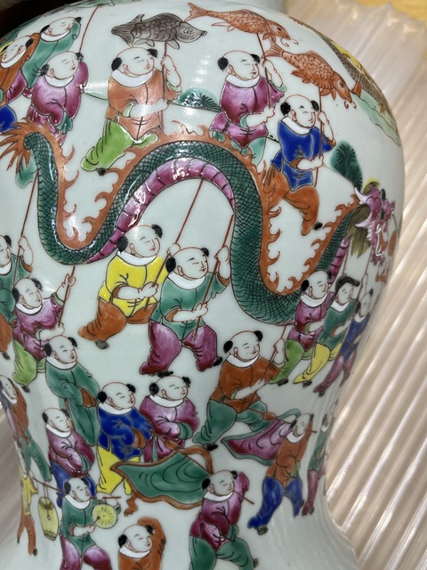 古玩陶瓷百子鬧春圖粉彩將軍罐真品鑒賞圖