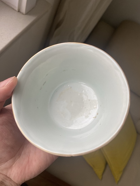 古玩陶瓷粉彩三娘教子圖茶碗真品鑒賞圖