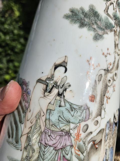 古玩陶瓷粉彩人物故事帽筒真品鑒賞圖