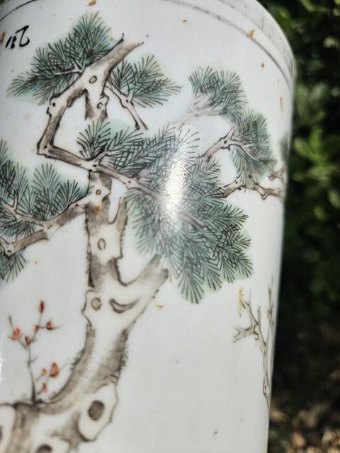 古玩陶瓷粉彩人物故事帽筒真品鑒賞圖