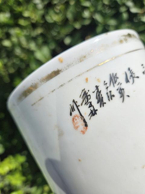 古玩陶瓷粉彩人物故事帽筒真品鑒賞圖