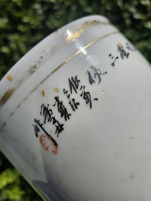 古玩陶瓷粉彩人物故事帽筒真品鑒賞圖