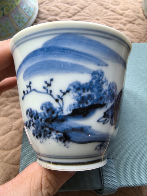 古玩陶瓷青花人物故事杯（日本瓷）真品鑒賞圖