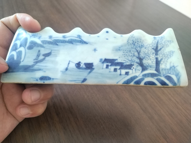 古玩陶瓷樵漁耕讀山水紋青花筆山真品鑒賞圖