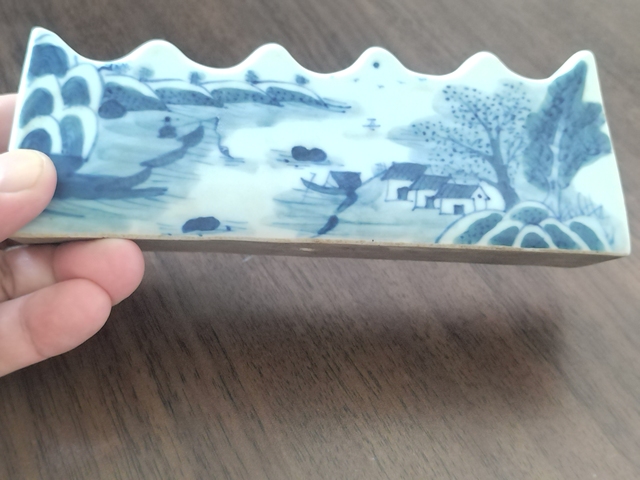 古玩陶瓷樵漁耕讀山水紋青花筆山真品鑒賞圖