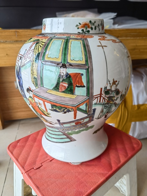 古玩陶瓷五彩人物故事紋將軍罐真品鑒賞圖