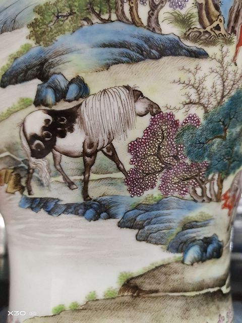 古玩陶瓷民國 仿琺瑯彩山水人物紋大尊真品鑒賞圖